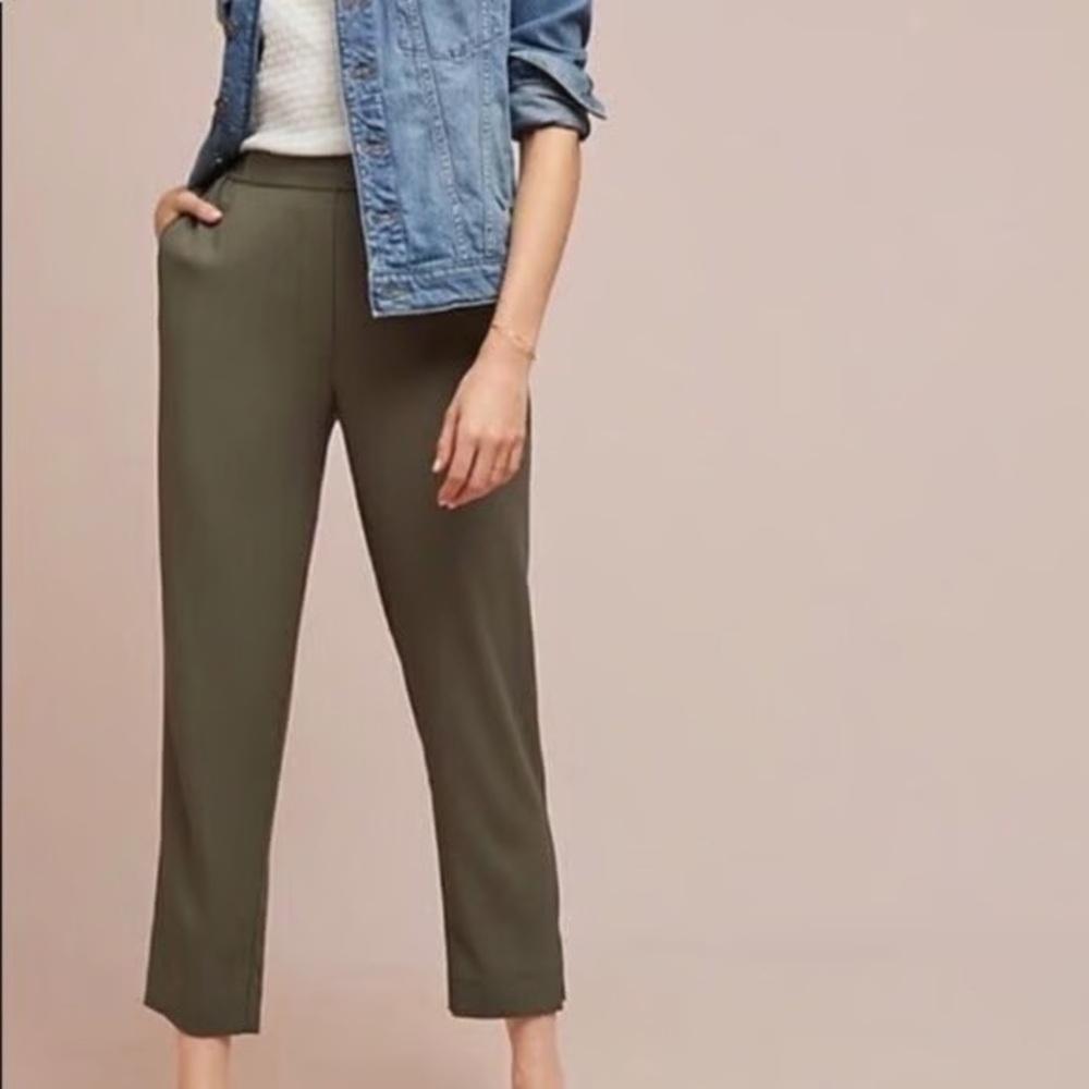 Anthropologie| The Essential Pull On Trousers in Olive Green Lightweight Sz XS